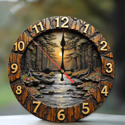 Sunset Forest River Wall Clock Wooden