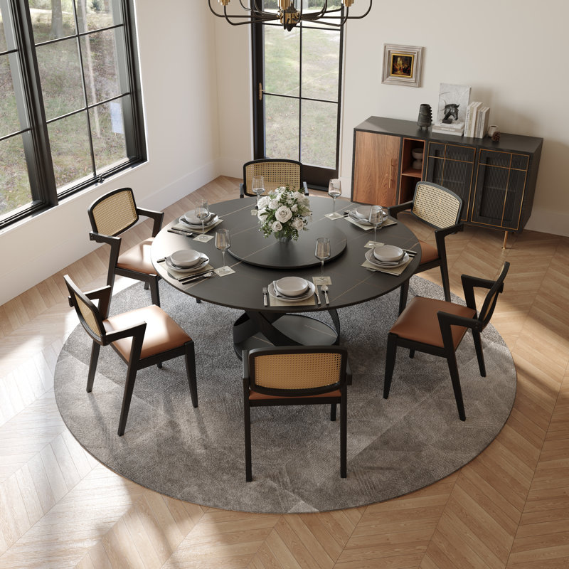 Table de salle à manger rotative Suzzie, H 29,53 po x L 59,06 po x l 59,06 po, Noir, noir, noir, noir