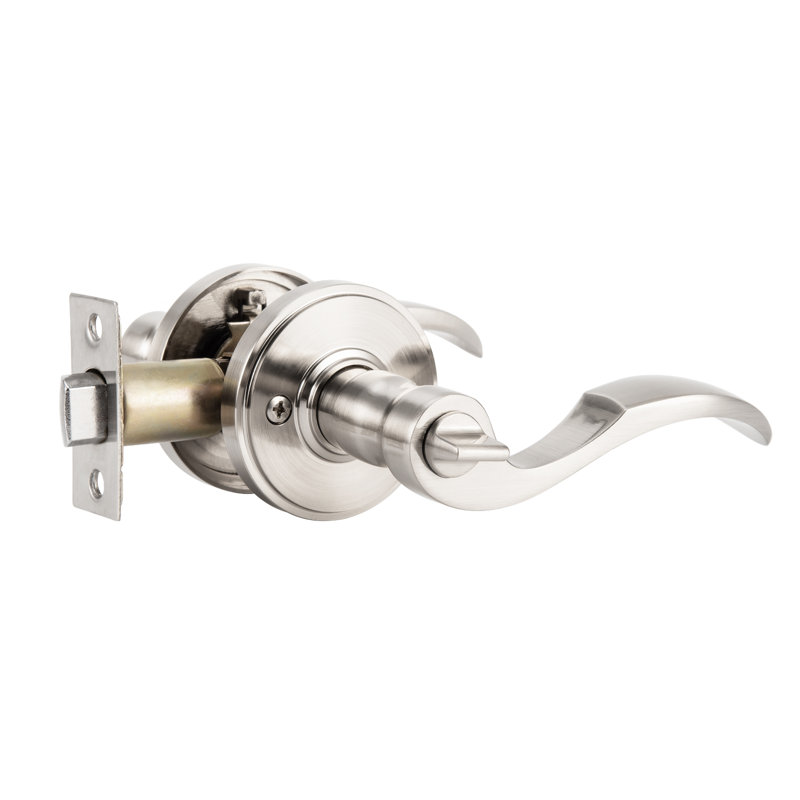 Bedroom Door Handle with Key Satin Nickel Locking Lever for Interior Doors