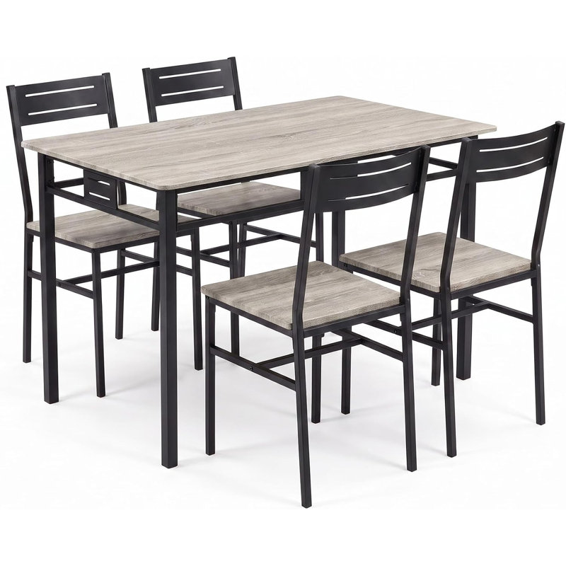 Ensemble de salle à manger 5 pièces, table rectangulaire en bois veiné et 4 chaises, Black