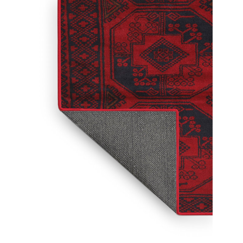 Tapis traditionnel rouge / noir Hamle, Rectangle 3 pi x 5 pi