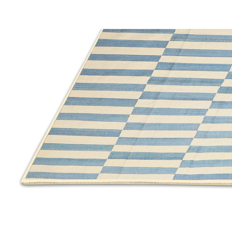 Tapis contemporain bleu / jaune, Rectangle 5 pi x 7 pi