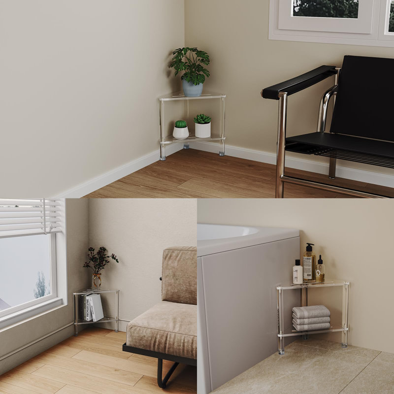 Acrylic Corner Shower Stool, Triangle Shower Foot Rest With Storage Shelf, Heavy Duty,Clear