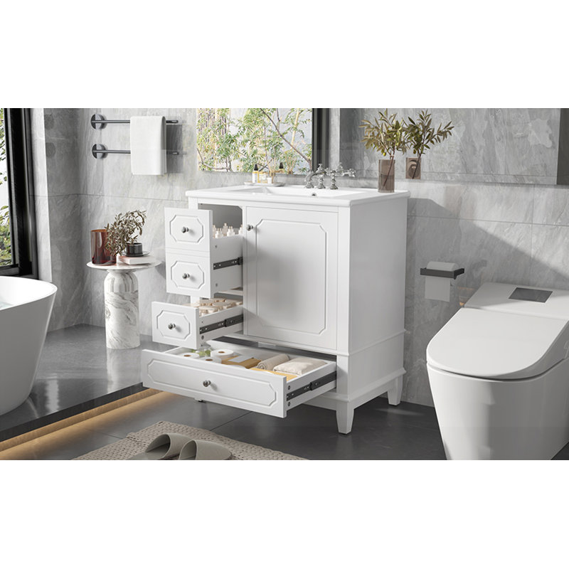 Meuble-lavabo autoportant avec lavabo en céramique, Blanc