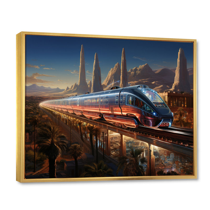 Colourful Train From The Future I - Transportation Canvas Prints, Cadre flottant doré, H 16 po x l 32 po x P 1 po
