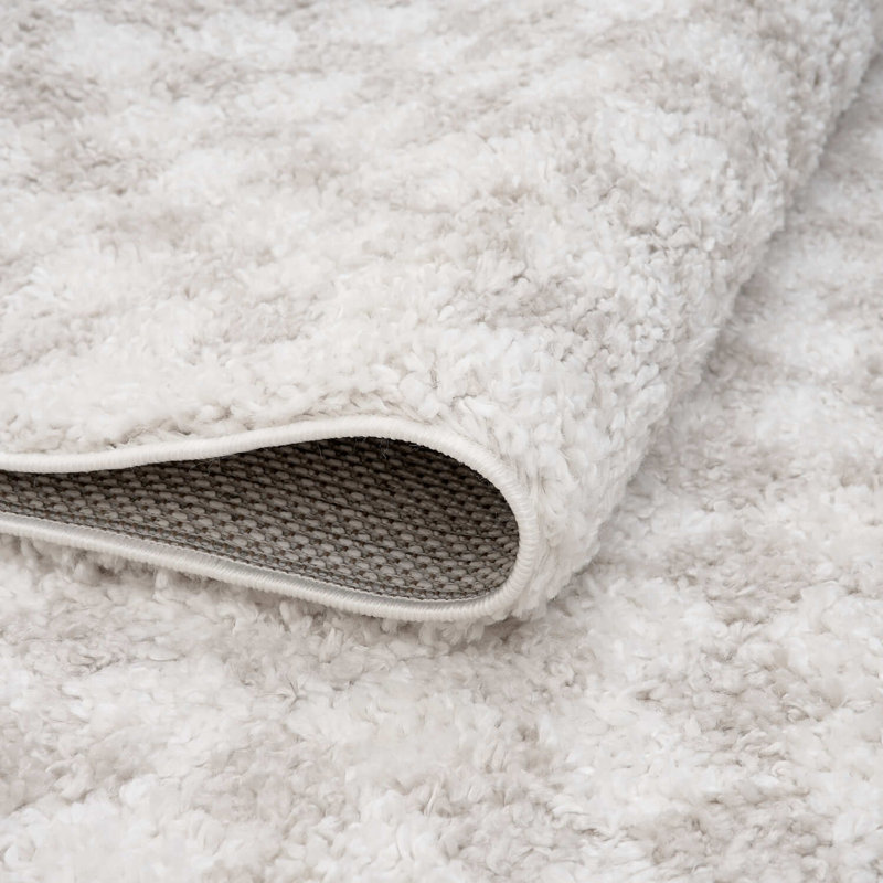 Moodi Modern Shaggy Area Rug Checkered Design, Runner 80 x 300 cm, Off-White Cream/Light Beige