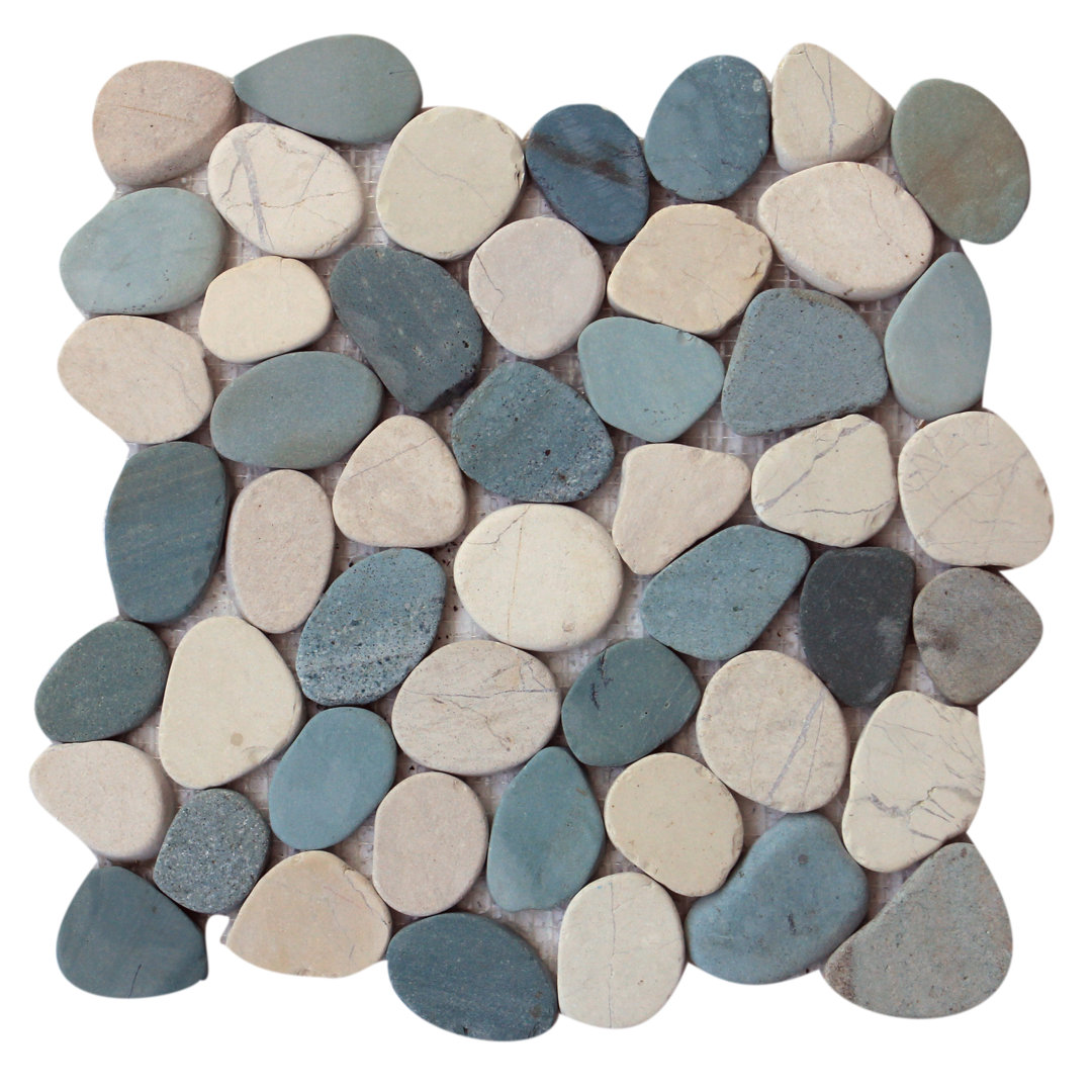 Sky Green Natural Sea Pebbles Mosaic Tile in Green/White Floor and Wall Tiles FuStone