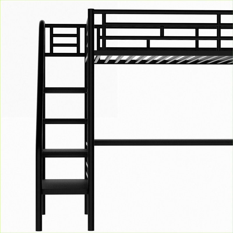 Platform Loft Bed Compact Space-Saving Twin Size Black-Toned Metal Frame with Built-in Work Desk