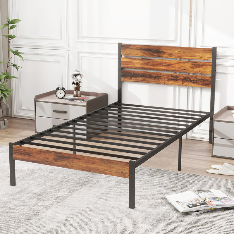 Base de lit plateforme en métal - sommier avec tête de lit et pied de lit, aucun sommier nécessaire avec support de lattes en bois robuste de 700 lb, silencieux et facile à assembler
