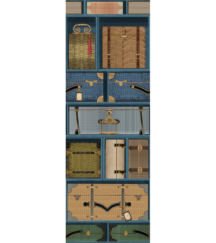 ORIENT EXPRESS Wallpaper Roll, Blue/Brown/Taupe/Gray