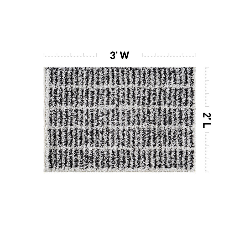 Bohemian Stripe Lines Shag Rug – White – Medium Pile, Textured Look, Easy To Clean, Rectangle 2' x 3'