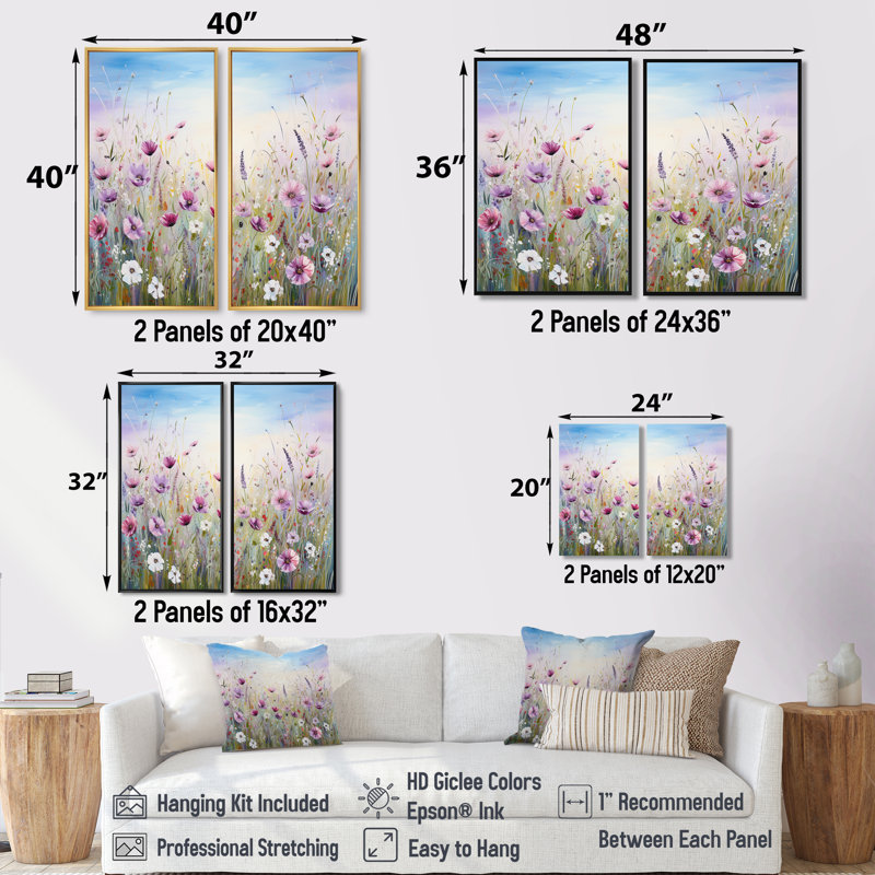 Fleurs sauvages Meadows III - impressions sur toile mauves, Impression encadrée flottante, 32" H x 32" W, Gold