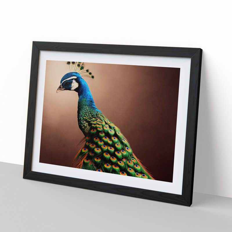 XH1022-9469X Unique Peacock - Single Picture Frame Print, 46cm H x 64cm W x 2cm D, Black Framed