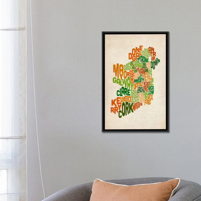 "Text Map of Ireland VI" par Michael Thompsett, impression sur toile tendue