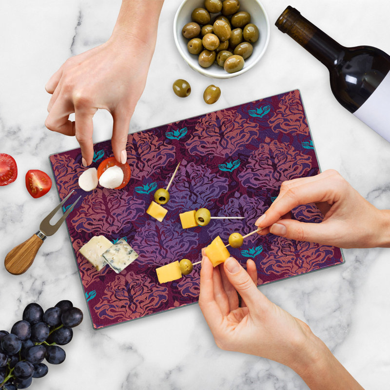 Ambesonne Grunge Tempered Glass Cutting Board Natural Lilac Pattern Multicolor