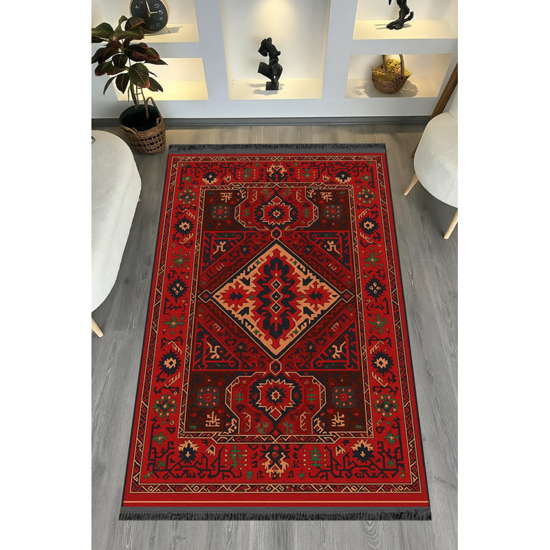 Tapis tissé rouge Mosso, 3'3" x 6'7"