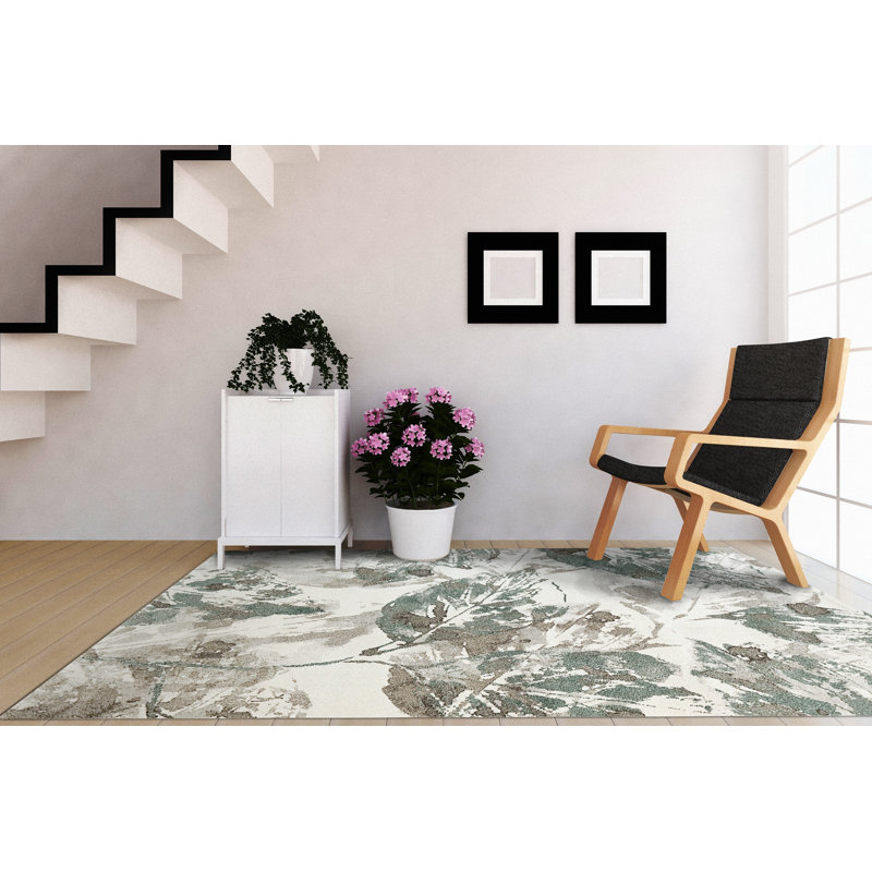 Tapis ivoire / vert Linney, Rectangle 7 pi 10 po x 11 pi 2 po