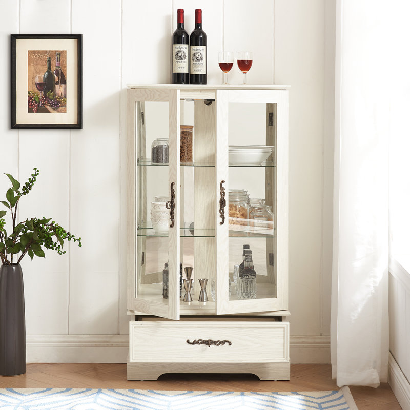 Vitrine lumineuse en verre avec tablettes réglables, Blanc