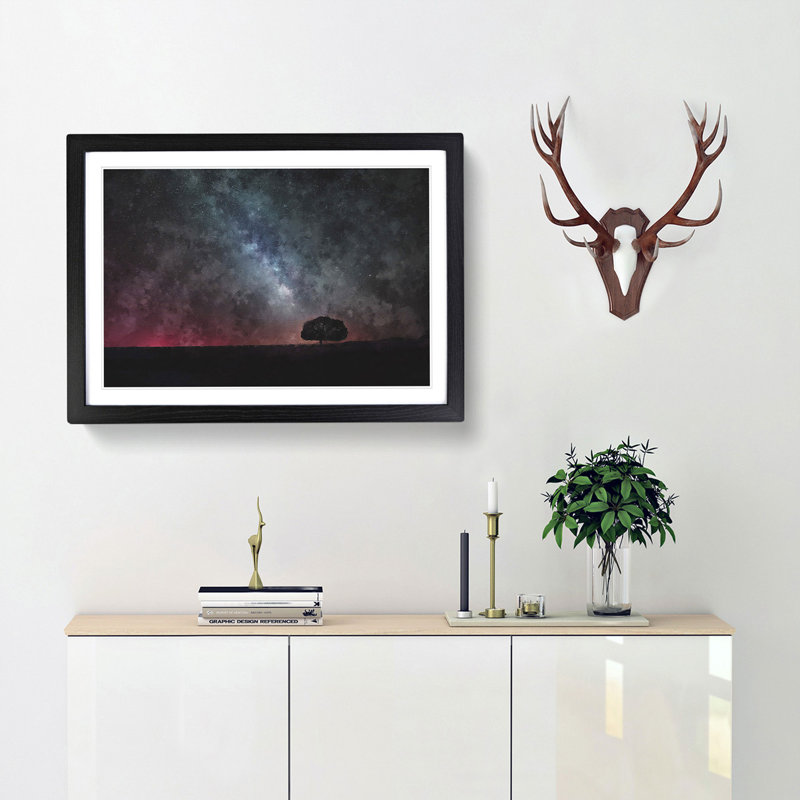 Stars Above a Lone Tree - Picture Frame Graphic Art, 45cm H x 63cm W x 2cm D, Black Framed