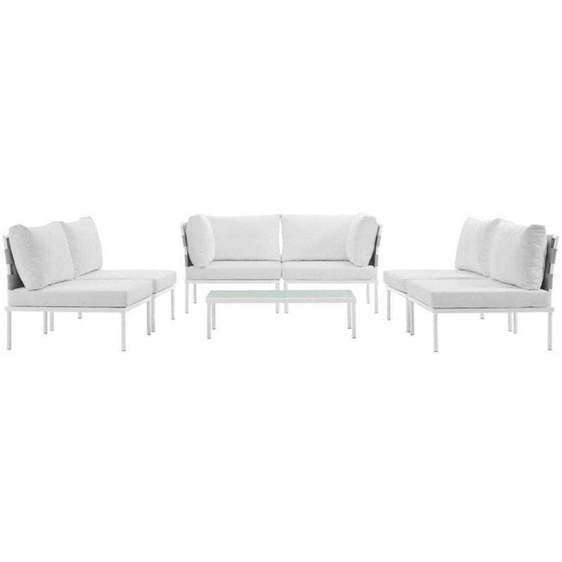 Ensemble de canapé modulaire d'extérieur en aluminium 7 pièces Harmony, Blanc