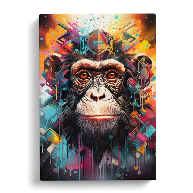 Monkey Futurism Art - Wrapped Canvas, 50cm H x 35cm W x 3cm D