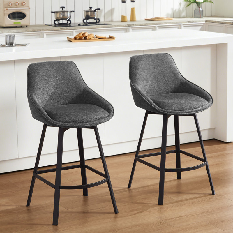 Tabouret de comptoir pivotant de 25,6 po avec structure en métal Absalom, Gris foncé, 2