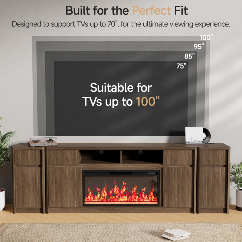 Meuble télé avec foyer, Walnut