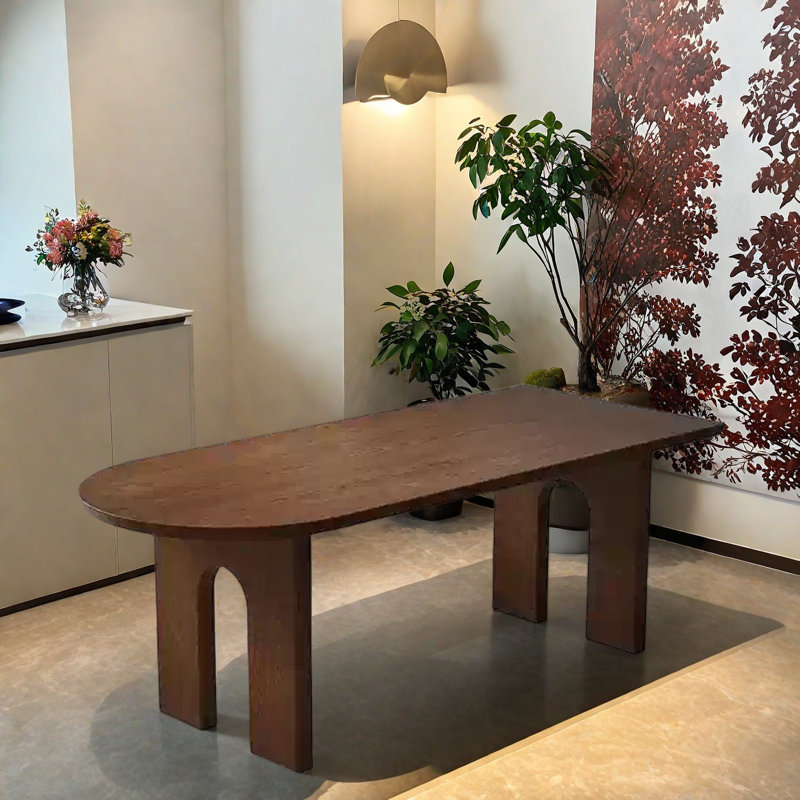 French Retro Half-Circle Walnut Dining Table., 29.53"H x 62.99"L x 31.5"W