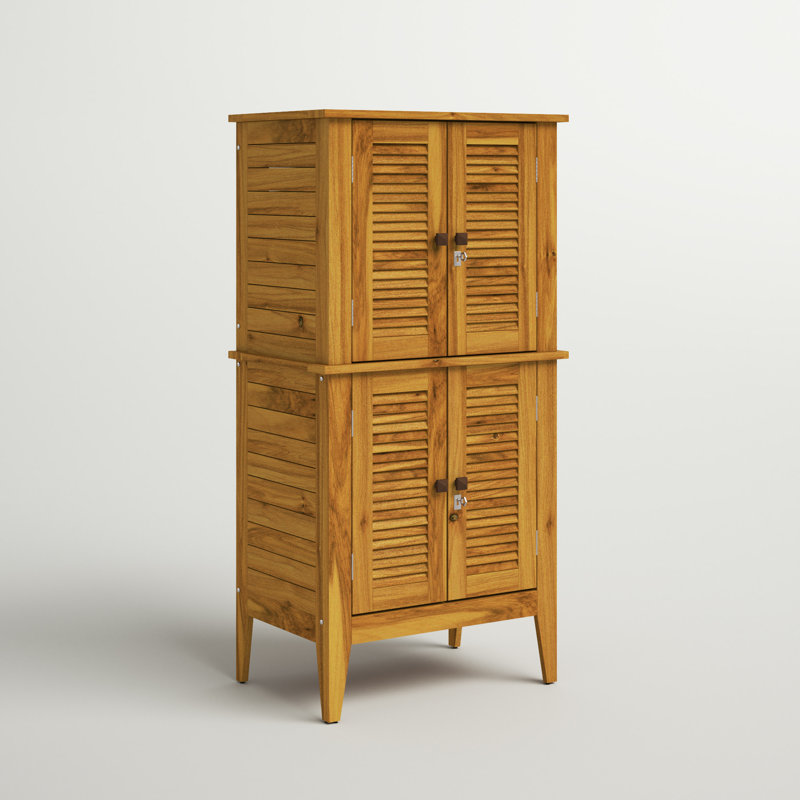 Beachcrest Home™ Anjenette 32'' W 195.05 Gallons Water Resistant Solid Wood Acacia Lockable Cabinet Deck Box, Golden Teak