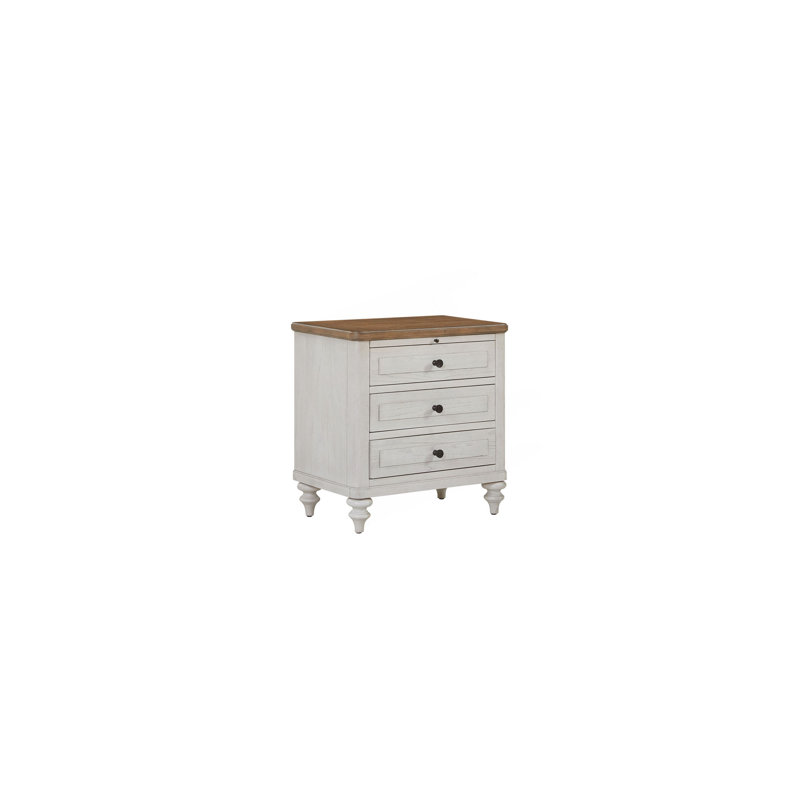 Table de chevet 3 tiroirs avec USB - Ciment et sable