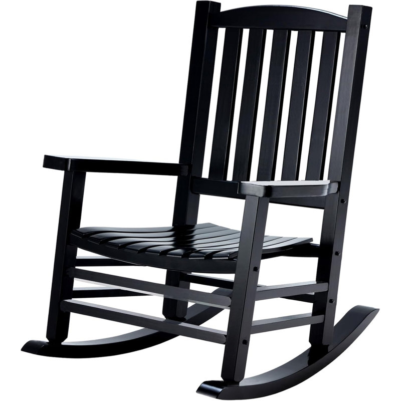 Wooden Rocking Chair Outdoor Oversized Porch Rocker Chair,Patio Wooden Rocker With High Back And Armrest,All Weather Rocker Slatted For Backyard,Garden,400 Lbs Support,Black