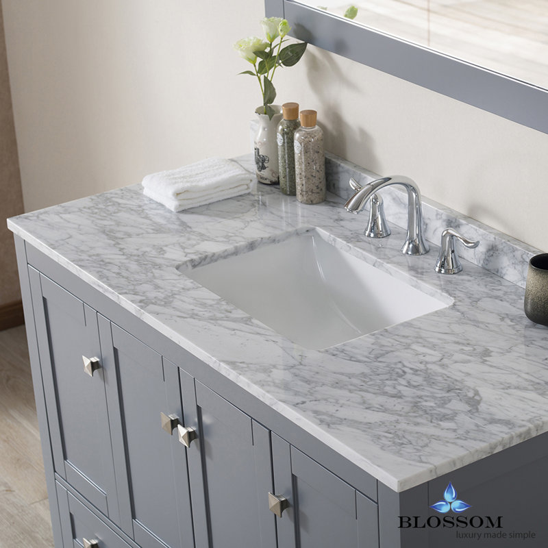 48.5'' Single Bathroom Vanity with Marble Top, Charcoal Gray