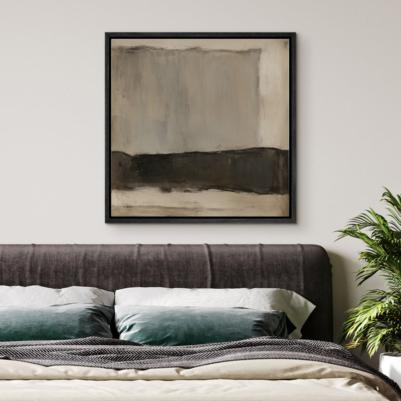 Neutre beige noir minimaliste paysage abstrait, décoration murale pour le salon, H 16 po x l 16 po x P 1,5 po, Noir