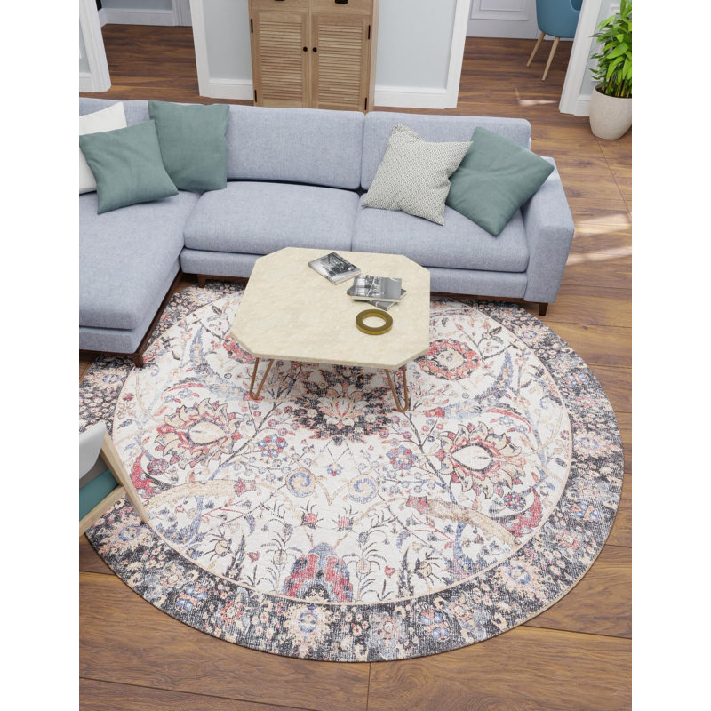 Mailen Performance Chenille Floral Indoor Rug, Round 3'6" x 3'6"