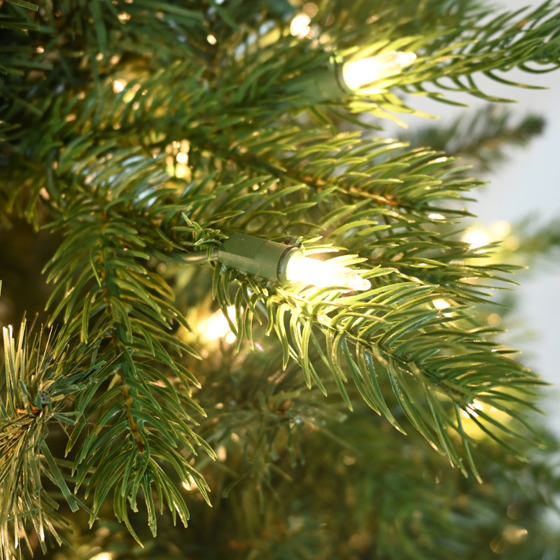 Arbres de Noël artificiels pré-éclairés, lumières chaudes, embouts de branches mixtes en PE et PVC, base en métal, 7'