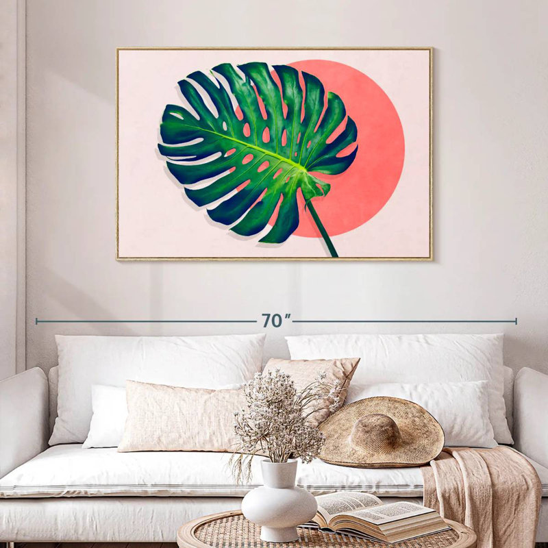 Monstera Paradise, Cadre flottant en bois naturel, 46 po x 31 po