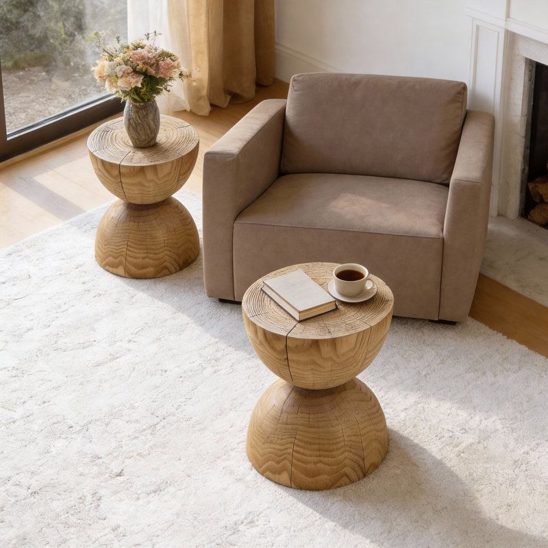 Solid Pine Wood End Table With Natural Grain, Natural