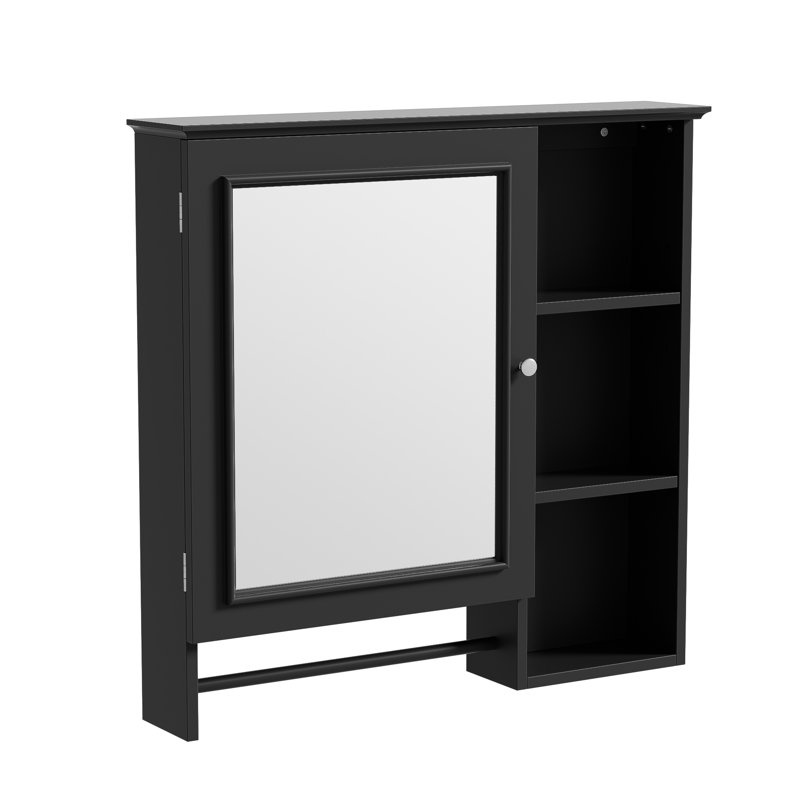 Armoire de rangement murale pour salle de bain, armoires à pharmacie avec grande porte miroir, tablettes réglables et trois niveaux de rangement ouverts, sans meuble-lavabo