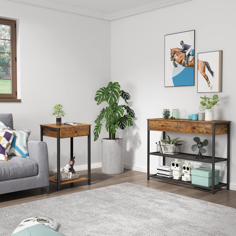 Jonnathan Top 1 End Table with Storage, Brown, Black