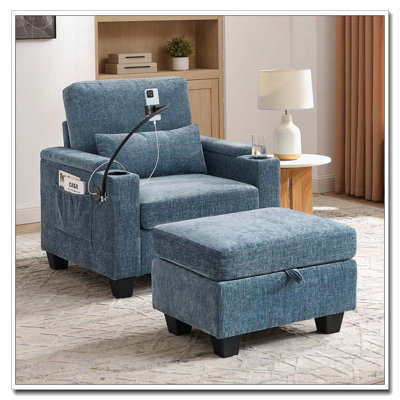 Single Recliner Sofa with USB Port, Storage Ottoman & Phone Stand