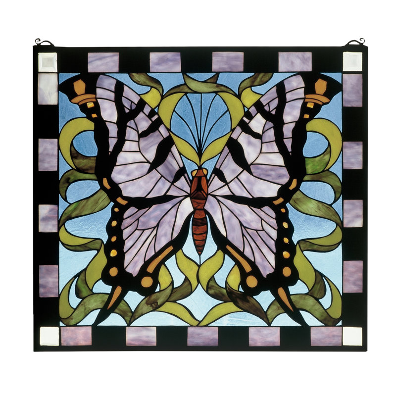 25"W X 23"H Butterfly Stained Glass Window