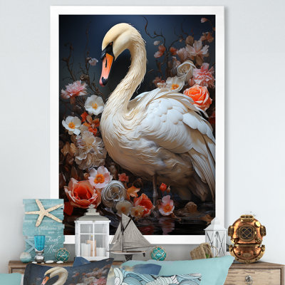 «White Blooming Swan Serenade I», art mural animaux cygnes