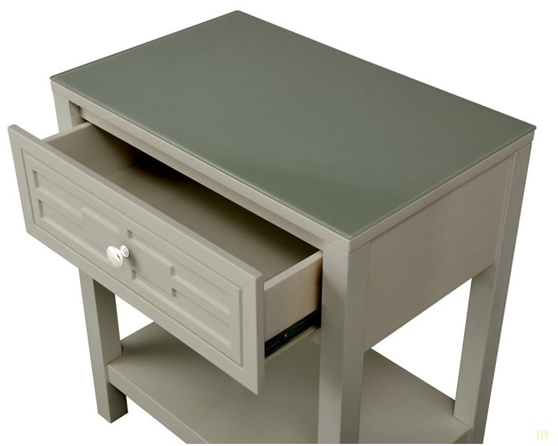 Table de chevet en bois avec plateau et tiroir en verre 23 po Dylan