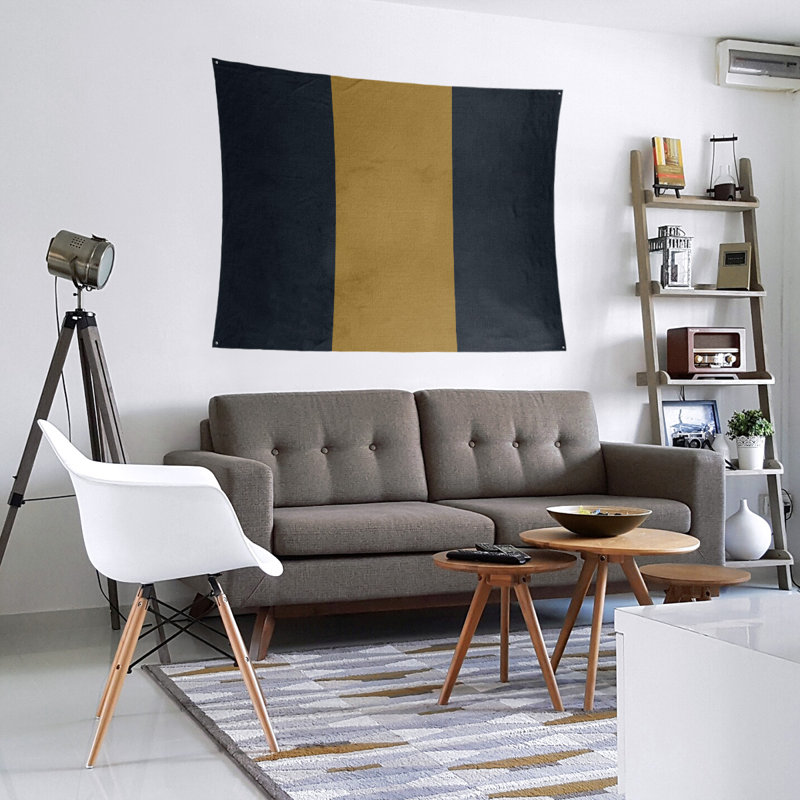Tapisserie en polyester Jacksonville, H 88 po x l 104 po, Noir / or