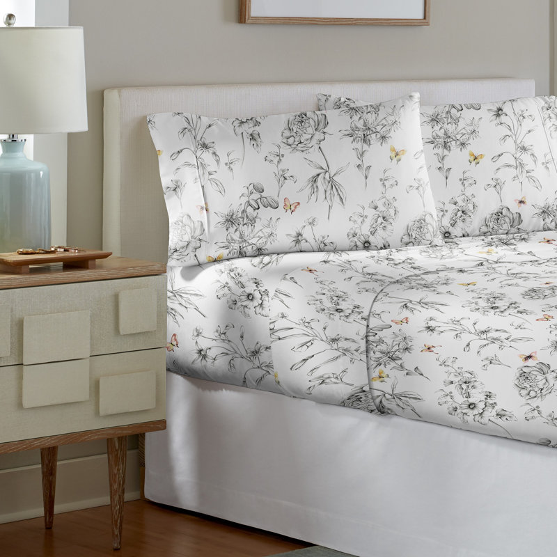 Pointehaven Pollen Printed Cotton Percale 4 pc Sheet Set, Full, Full/Double Sheet Set, Pollen 