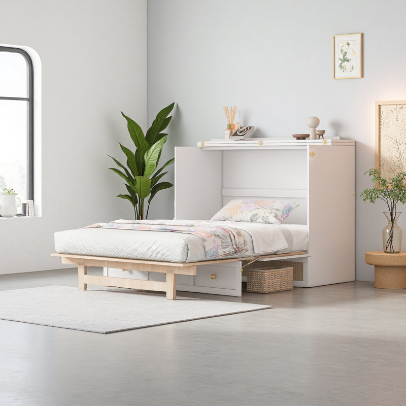 Murphy Bed With Large Drawers, Twin, White
