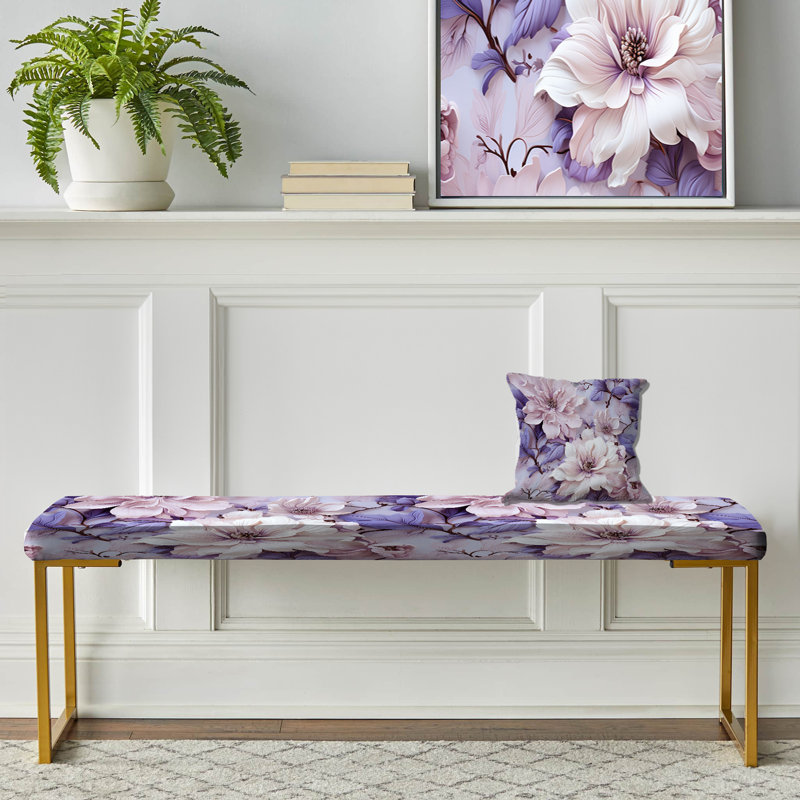 Ethereal Floral Elegance Victorian Pattern II - Floral Upholstered Gold Bench
