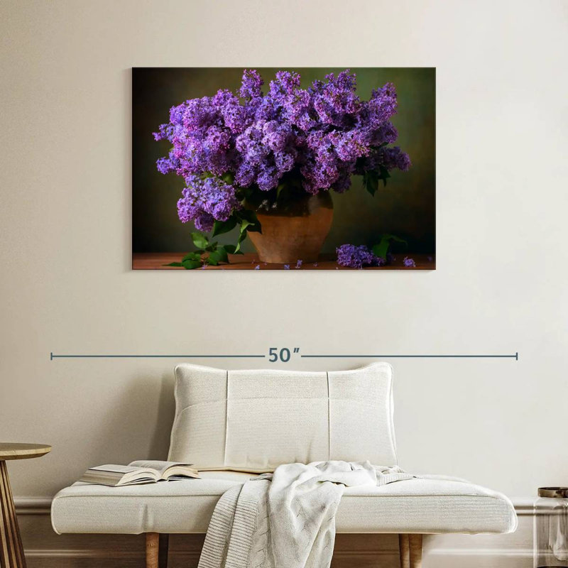 Vase Harnek de lilas mauves, H 26 po x l 39 po