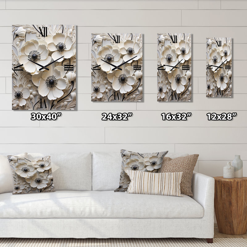 Horloge murale blanche Buttercups On Simplicity II - surdimensionnée, Très grand