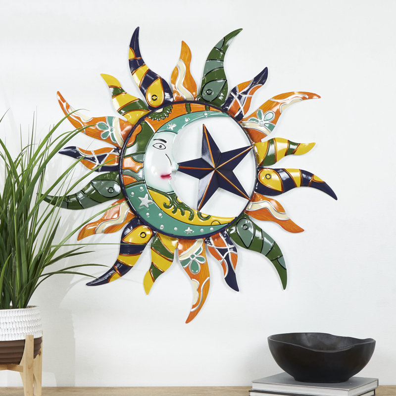 Décoration murale nature en métal Sun, Jaune multicolore